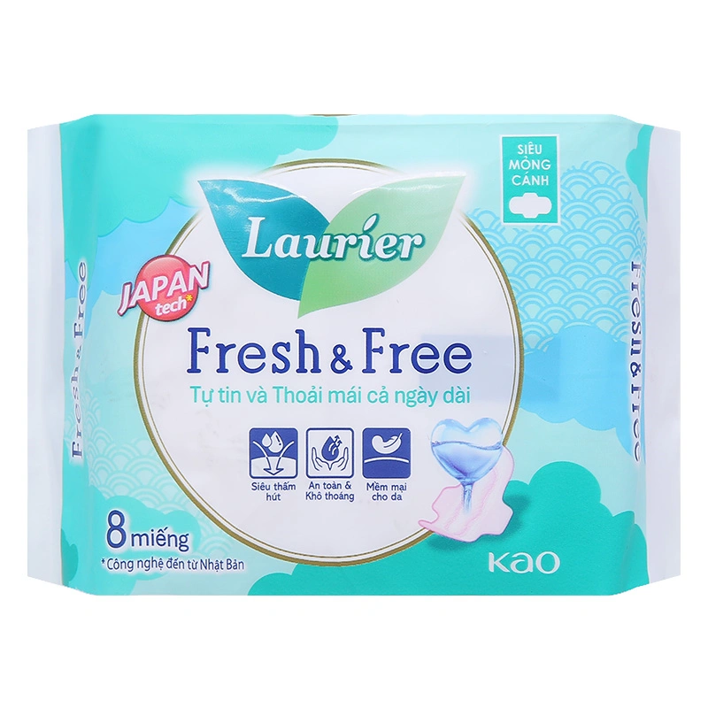 Băng vệ sinh ban ngày Laurier Fresh & Free siêu mỏng có cánh 8 miếng 2
