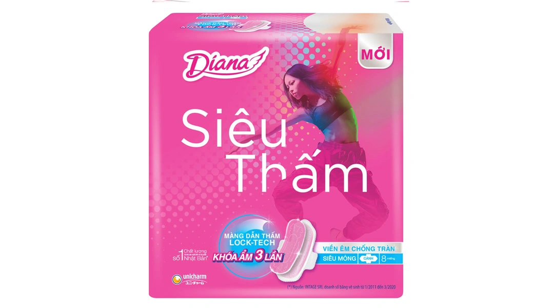 Combo 2 băng vệ sinh ban ngày Diana Siêu Thấm chống tràn có cánh 20 miếng/bịch 22