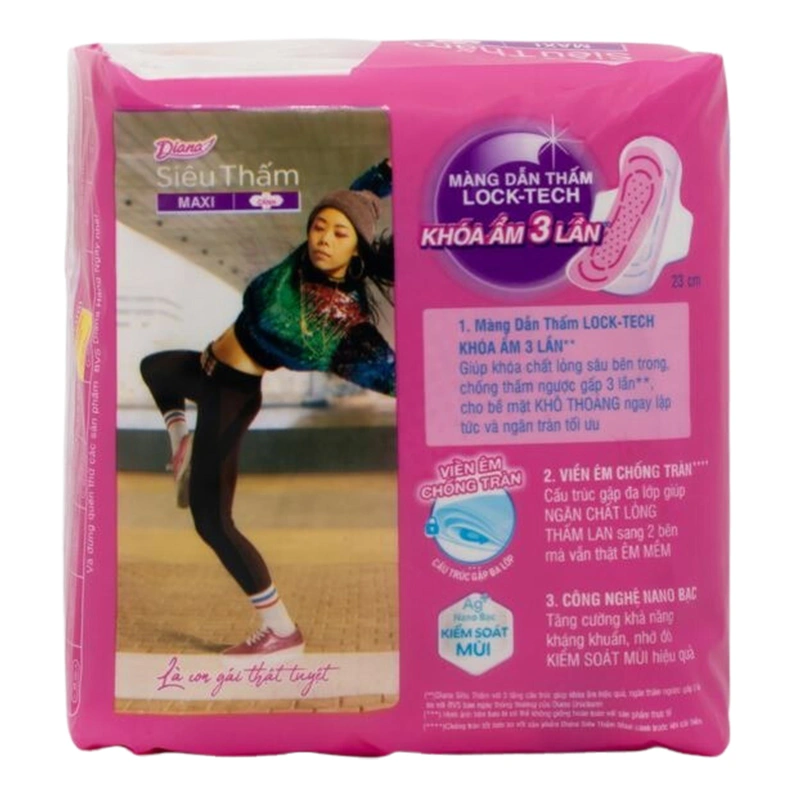 Băng vệ sinh ban ngày Diana Siêu Thấm Maxi chống tràn có cánh 8 miếng 2