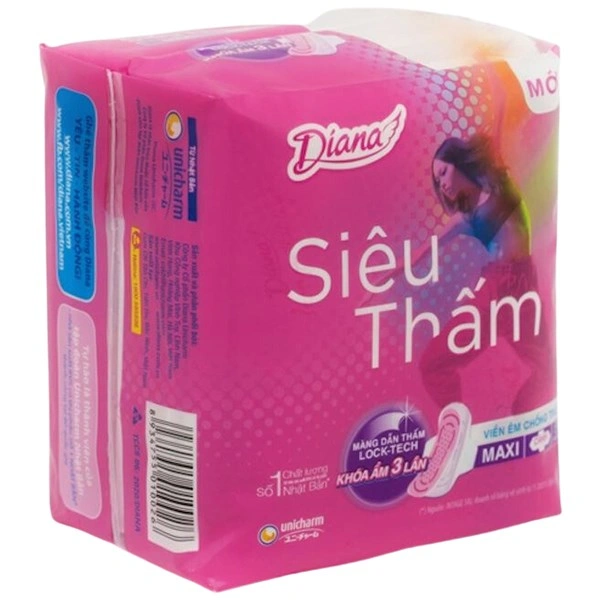 Băng vệ sinh ban ngày Diana Siêu Thấm Maxi chống tràn có cánh 8 miếng 1
