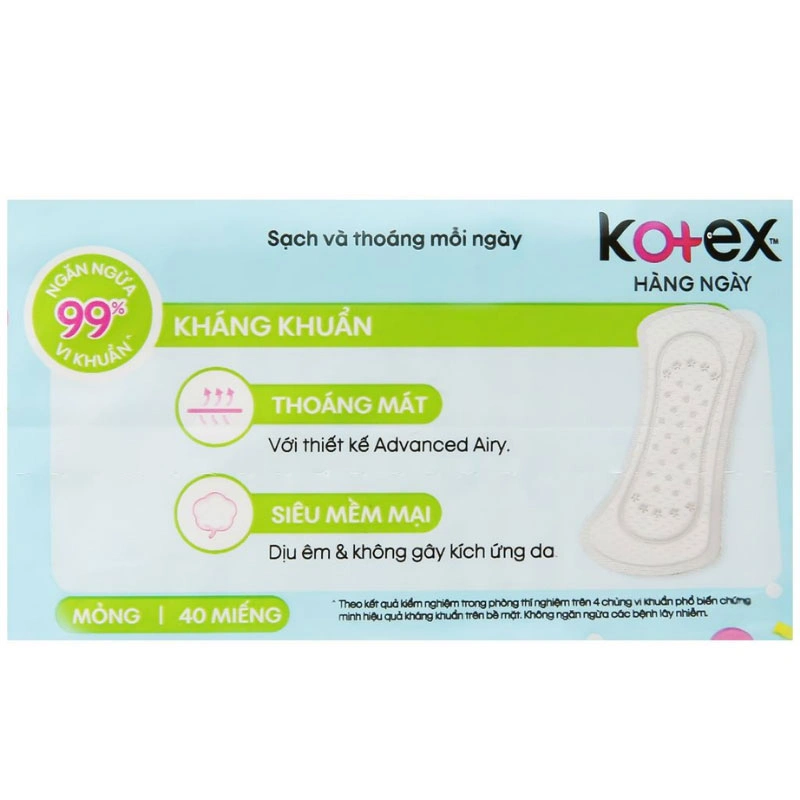 Băng vệ sinh hàng ngày Kotex Kháng Khuẩn mỏng không cánh 20 miếng 8
