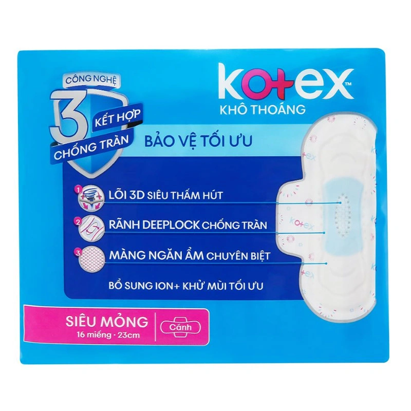 Combo 2 băng vệ sinh ban ngày Kotex Khô Thoáng chống tràn có cánh 16 miếng/bịch 9