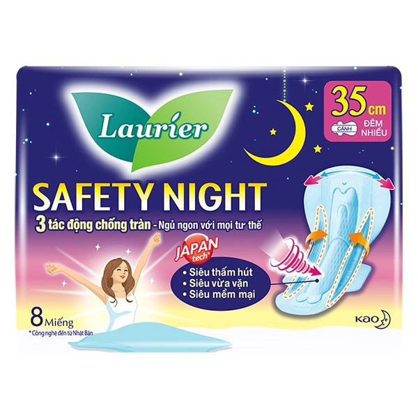 Băng vệ sinh ban đêm Laurier Safety Night chống tràn có cánh 8 miếng 1