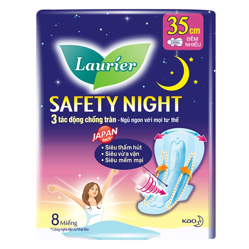 Băng vệ sinh ban đêm Laurier Safety Night chống tràn có cánh 8 miếng 2