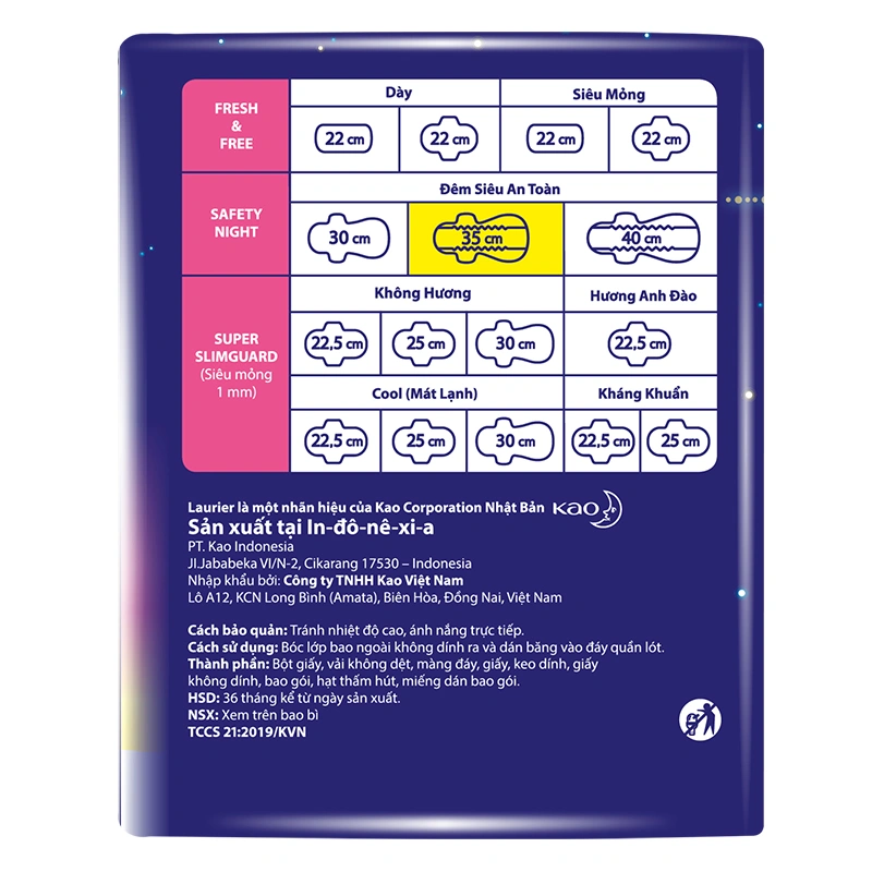 Băng vệ sinh ban đêm Laurier Safety Night chống tràn có cánh 8 miếng 4