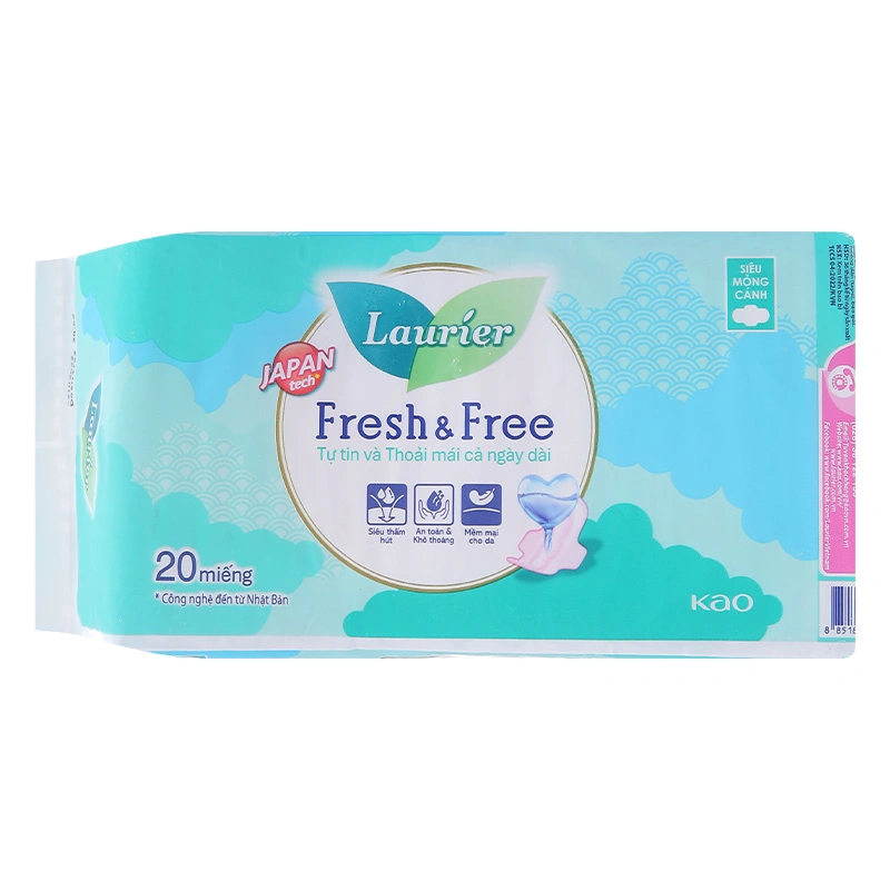 Combo 2 băng vệ sinh ban ngày Laurier Fresh & Free siêu mỏng có cánh 20 miếng/bịch 9