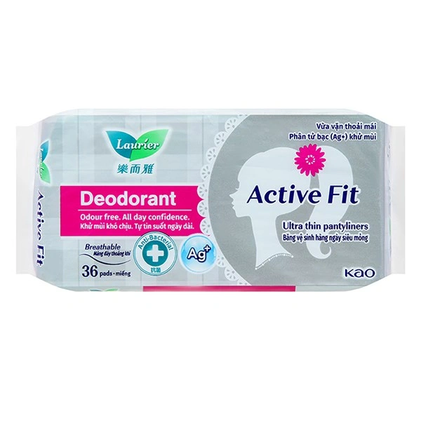 Băng vệ sinh hàng ngày Laurier Active Fit khử mùi kháng khuẩn không cánh 36 miếng 1