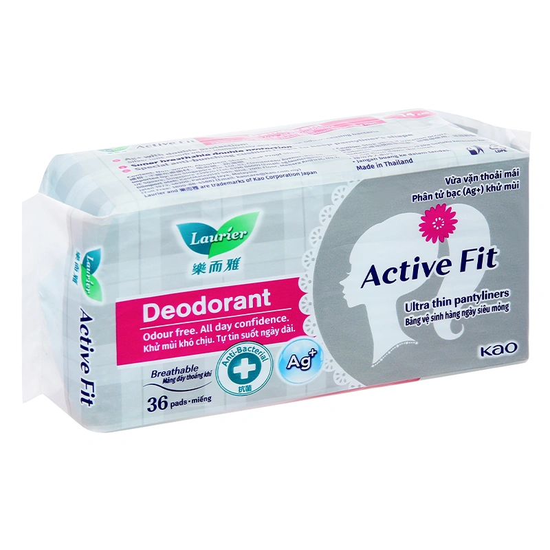 Băng vệ sinh hàng ngày Laurier Active Fit khử mùi kháng khuẩn không cánh 36 miếng 3