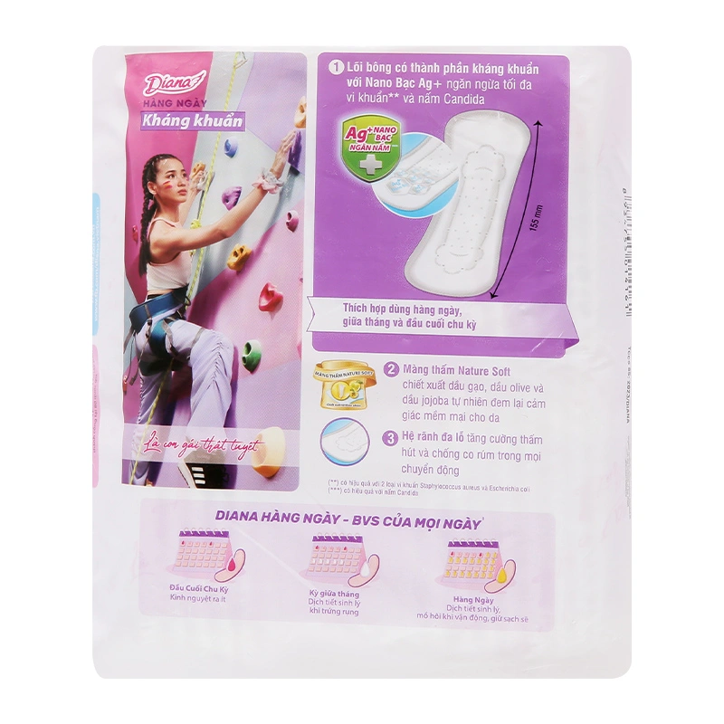 Băng vệ sinh hàng ngày Diana Sensi Kháng Khuẩn mềm mại không cánh 40 miếng 3