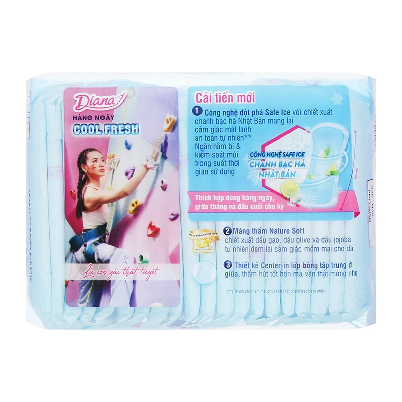 Băng vệ sinh hàng ngày Diana Sensi Cool Fresh mát lạnh không cánh 20 miếng 2