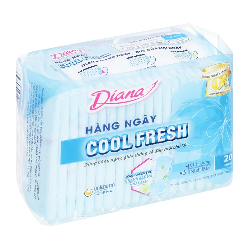 Băng vệ sinh hàng ngày Diana Sensi Cool Fresh mát lạnh không cánh 20 miếng 3