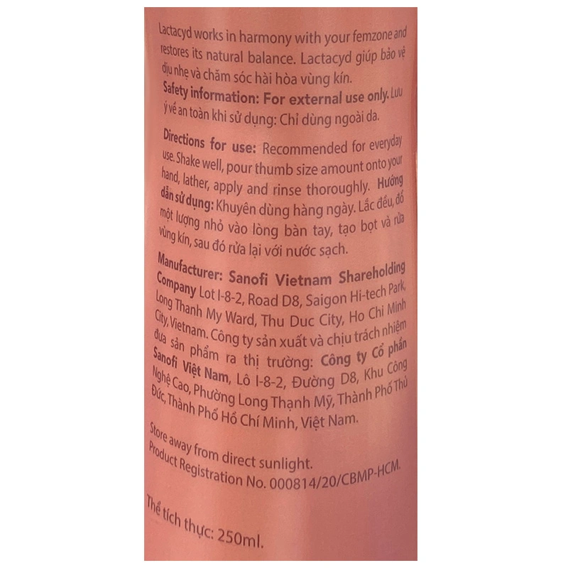 Dung dịch vệ sinh phụ nữ Lactacyd Pro Sensitive hương dịu nhẹ 250 ml 5