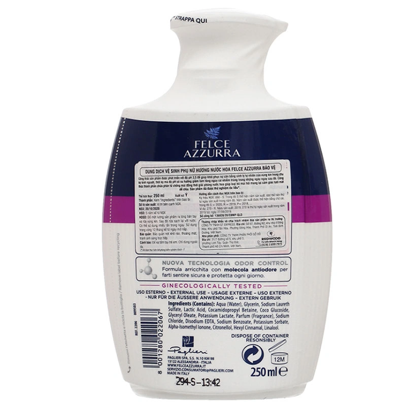 Dung dịch vệ sinh phụ nữ Felce Azzurra pH 5.0 hương nước hoa 250 ml 10