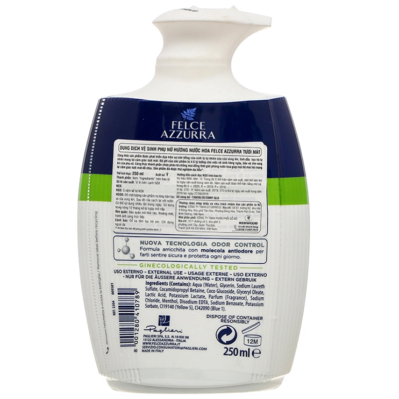 Dung dịch vệ sinh phụ nữ Felce Azzurra pH 5.0 hương nước hoa 250 ml 6