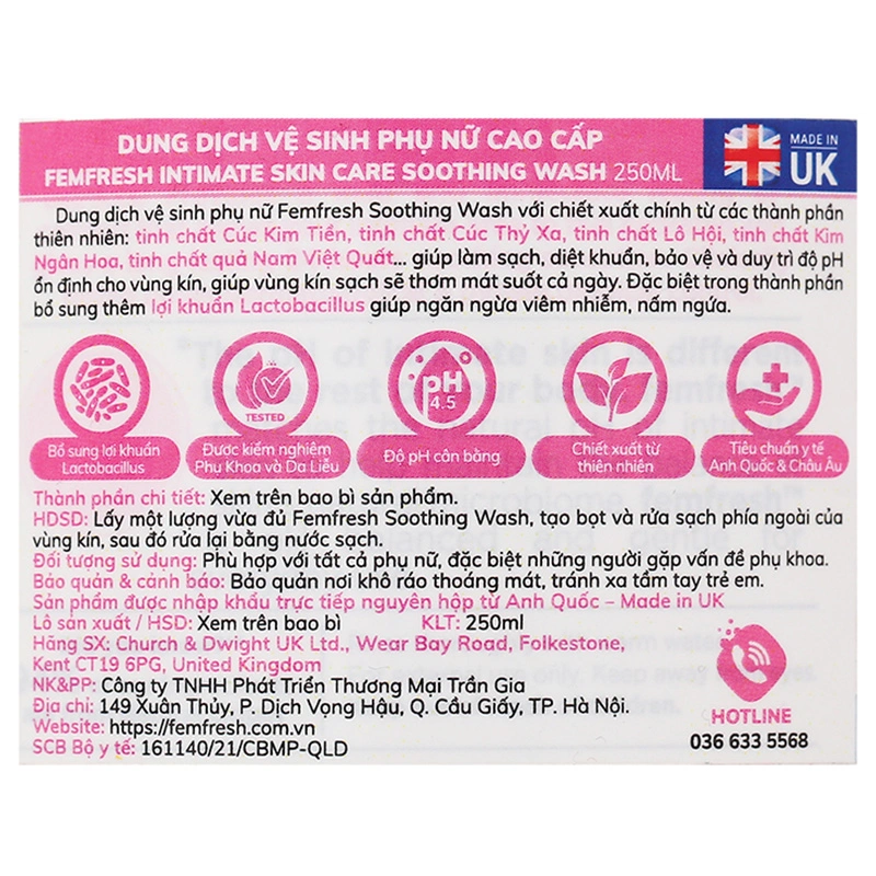 Dung dịch vệ sinh phụ nữ Femfresh Ultimate Care Soothing Wash hương hoa cúc 250 ml 4