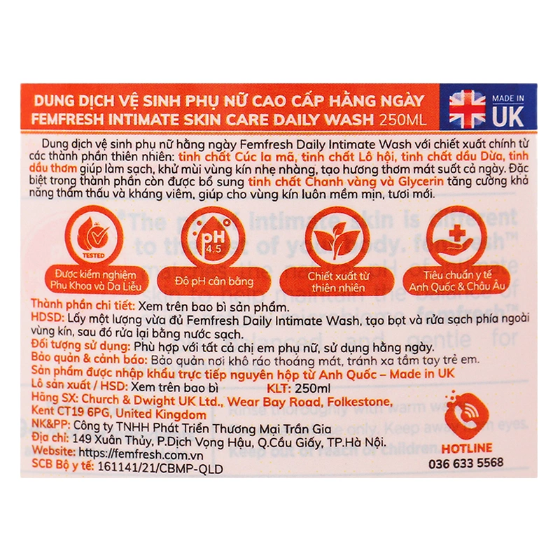 Dung dịch vệ sinh phụ nữ Femfresh Ultimate Care Soothing Wash hương hoa cúc 250 ml 7