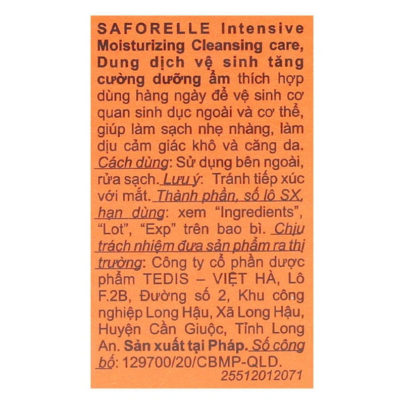 Dung dịch vệ sinh phụ nữ Saforelle Intensive Moisturizing Cleansing Care hương dịu nhẹ 100 ml 9