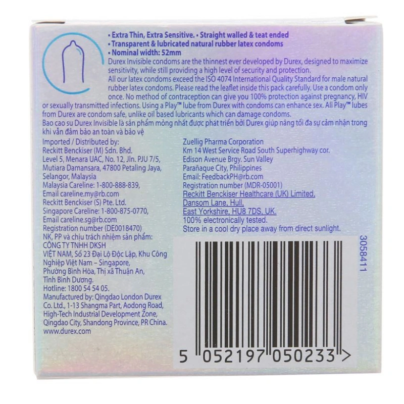 Hộp 3 cái bao cao su Durex Invisible 52 mm 2