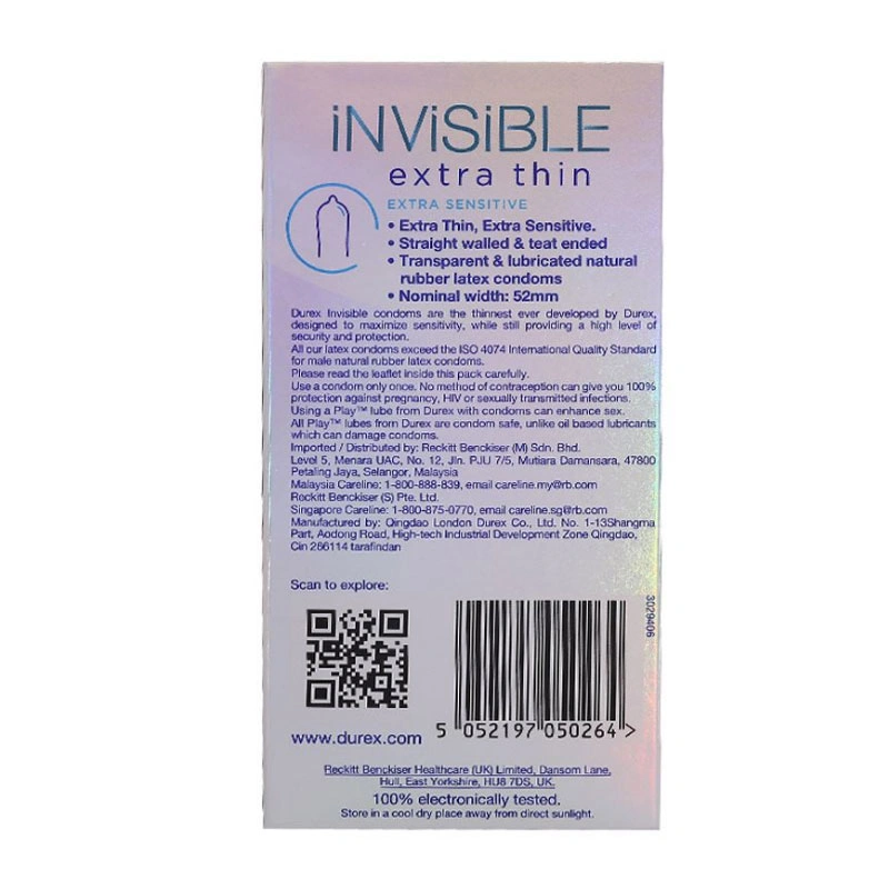 Hộp 3 cái bao cao su Durex Invisible 52 mm 7