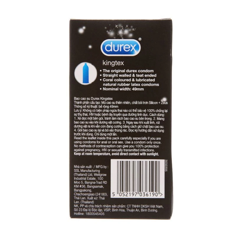 Hộp 12 cái bao cao su Durex Kingtex 49 mm 2