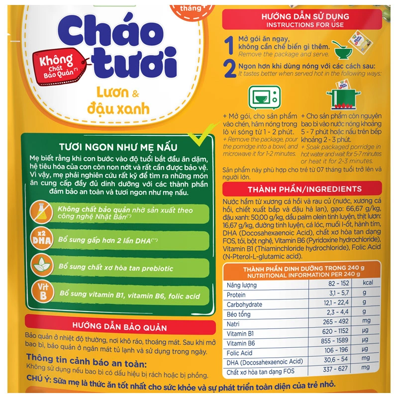 Cháo tươi SG Food Baby vị lươn, đậu xanh gói 240g (từ 7 tháng) 4