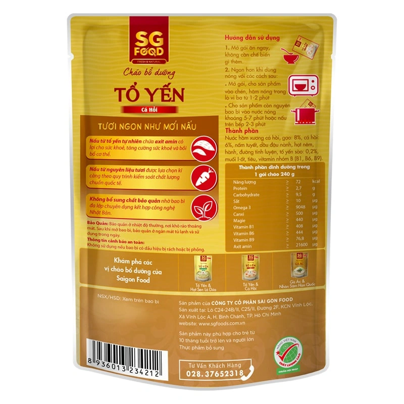Cháo bổ dưỡng SG Food vị tổ yến, cá hồi gói 240g (từ 10 tháng) 2
