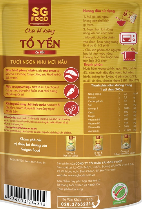 Cháo bổ dưỡng SG Food vị tổ yến, cá hồi gói 240g (từ 10 tháng) 4