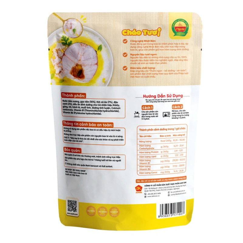 Cháo tươi Cây Thị vị cá lóc, đậu xanh gói 240g (từ 7 tháng) 2