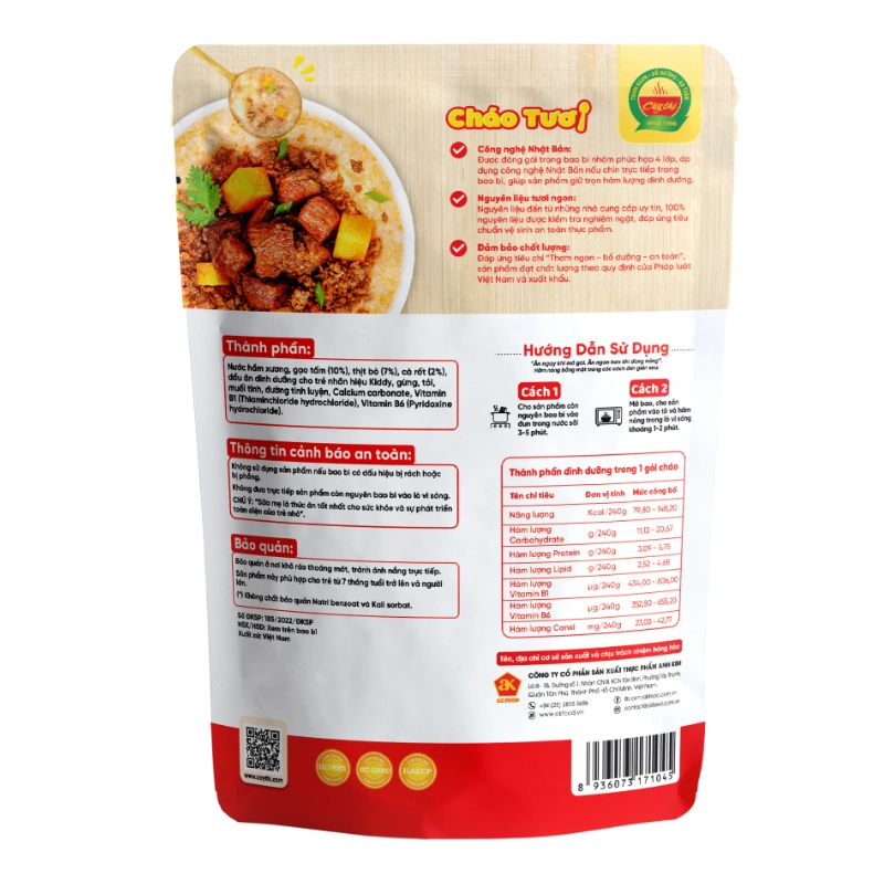 Cháo tươi Cây Thị vị thịt bò, cà rốt gói 240g (từ 7 tháng) 2