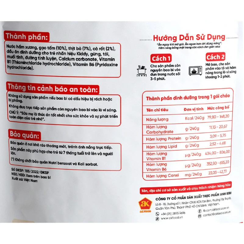 Cháo tươi Cây Thị vị thịt bò, cà rốt gói 240g (từ 7 tháng) 4