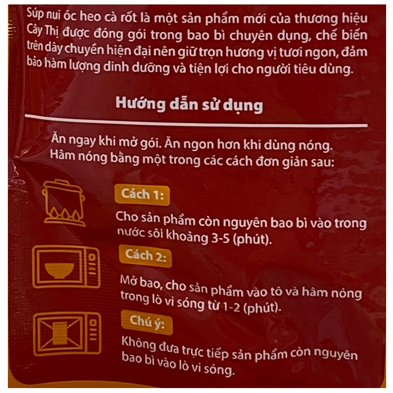 Combo 3 gói súp nui Cây Thị vị óc heo, cà rốt 260g (từ 1 tuổi) 12
