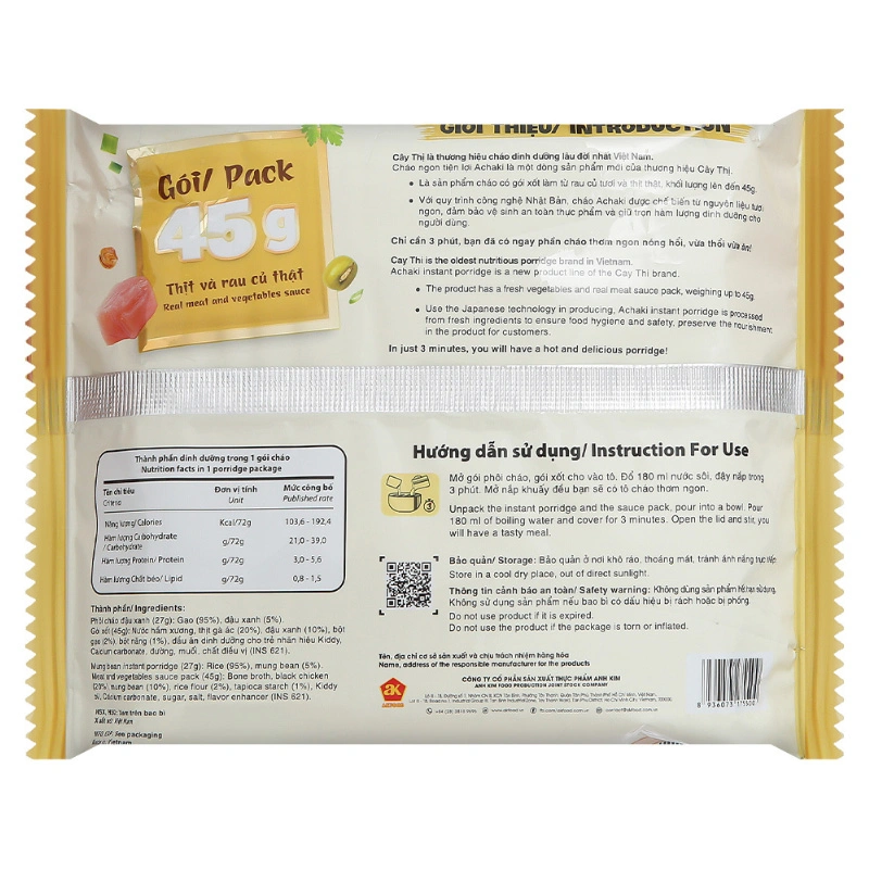 Combo 3 gói cháo ăn liền Achaki vị gà ác, đậu xanh 72g (từ 1 tuổi) 9