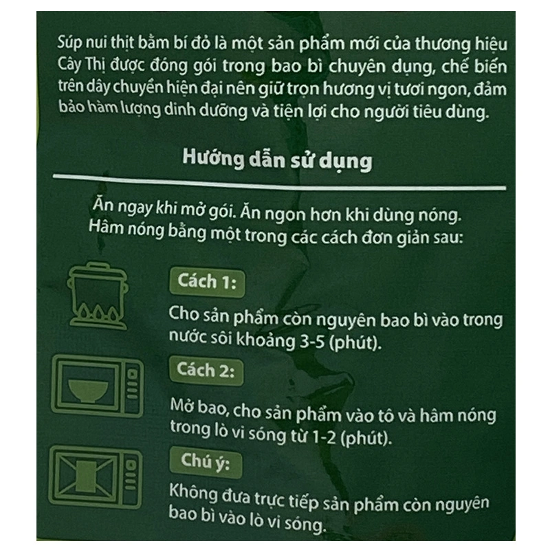 Combo 3 gói súp nui Cây Thị vị thịt bằm, bí đỏ 260g (từ 1 tuổi) 6