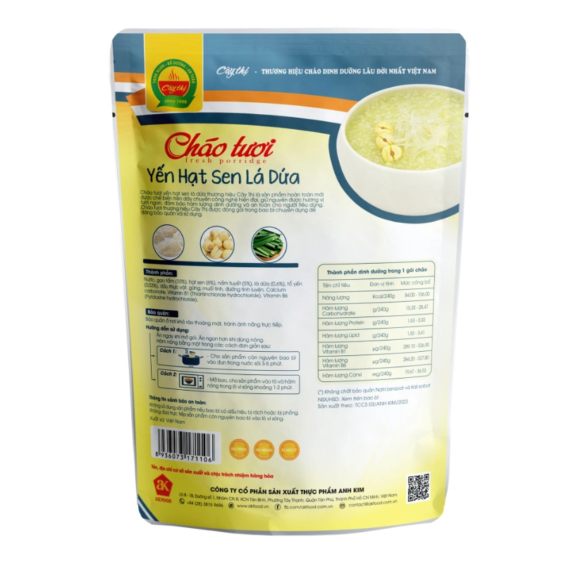 Combo 3 gói cháo tươi Cây Thị vị yến, hạt sen và lá dứa 240g (từ 10 tháng) 3