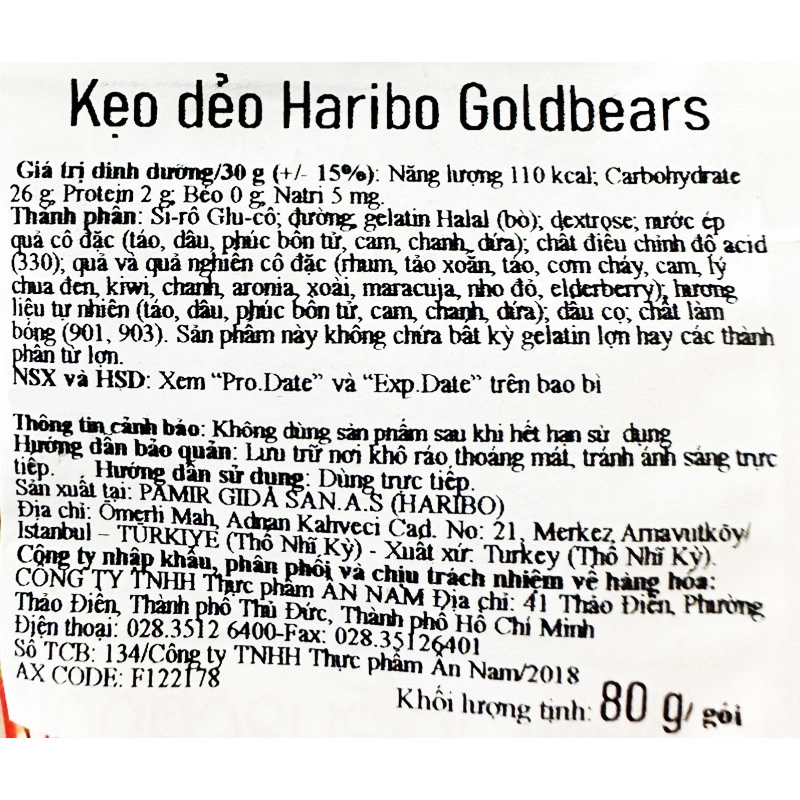 Kẹo dẻo Haribo Goldbears hương trái cây gói 80g (từ 3 tuổi) 5