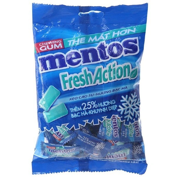 Kẹo singum Mentos Fresh Action hương bạc hà và khuynh diệp gói 112g (từ 3 tuổi) 1