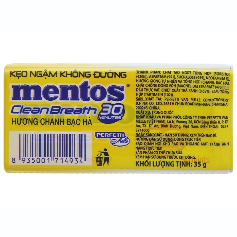 Kẹo ngậm Mentos Clean Breath hương bạc hà, chanh hộp 35g (từ 3 tuổi) 2