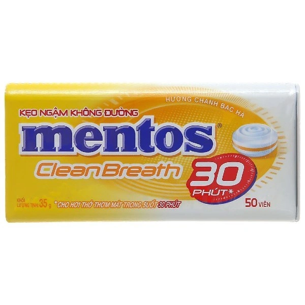 Kẹo ngậm Mentos Clean Breath hương bạc hà, chanh hộp 35g (từ 3 tuổi) 1