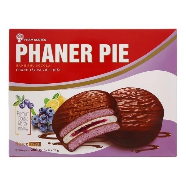 Bánh chocopie vị chanh tây và việt quất Phaner Pie hộp 10 cái 280g (từ 1 tuổi) 1