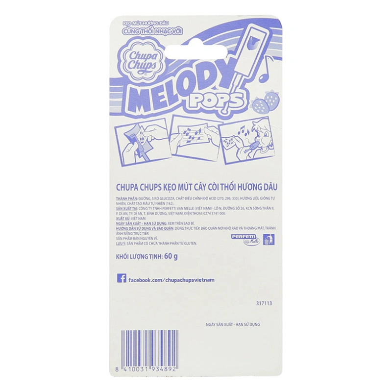 Kẹo mút Chupa Chups Melody Pops hương dâu vỉ 60g (từ 3 tuổi) 2