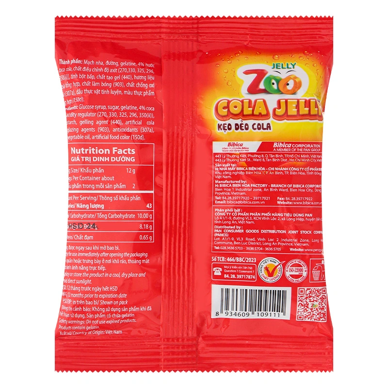 Kẹo dẻo Bibica Zoo hương cola gói 24g (từ 3 tuổi) 2