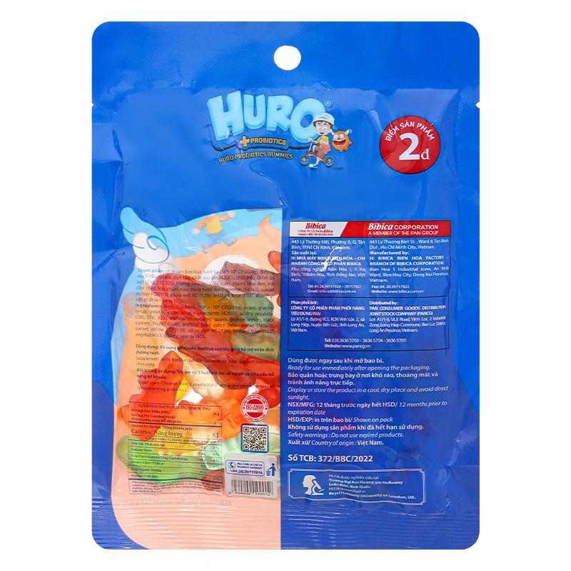 Kẹo dẻo lợi khuẩn Huro hương trái cây gói 105g (từ 3 tuổi) 2