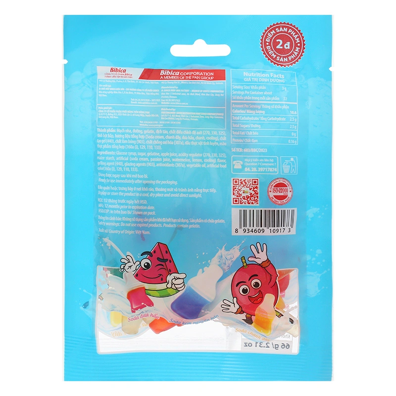 Kẹo dẻo Bibica Zoo hương soda kem trái cây gói 66g (từ 3 tuổi) 2