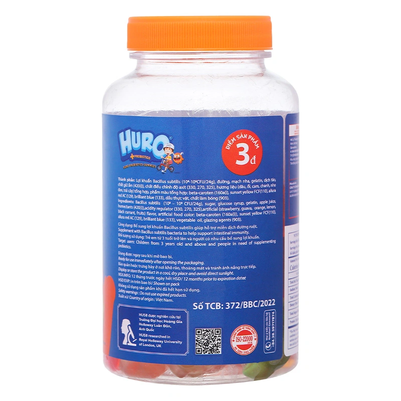 Kẹo dẻo lợi khuẩn Huro hương trái cây hũ 168g (từ 3 tuổi) 2