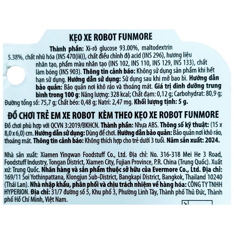 Kẹo đồ chơi xe robot biến hình Funmore hương tự nhiên gói 5g (từ 3 tuổi) - Màu ngẫu nhiên 6