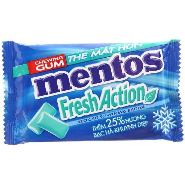 Kẹo singum Mentos Fresh Action hương bạc hà và khuynh diệp vỉ 11g (từ 3 tuổi) 1