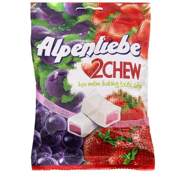 Kẹo mềm Alpenliebe 2Chew hương nho và dâu gói 87.5g (từ 3 tuổi) 1