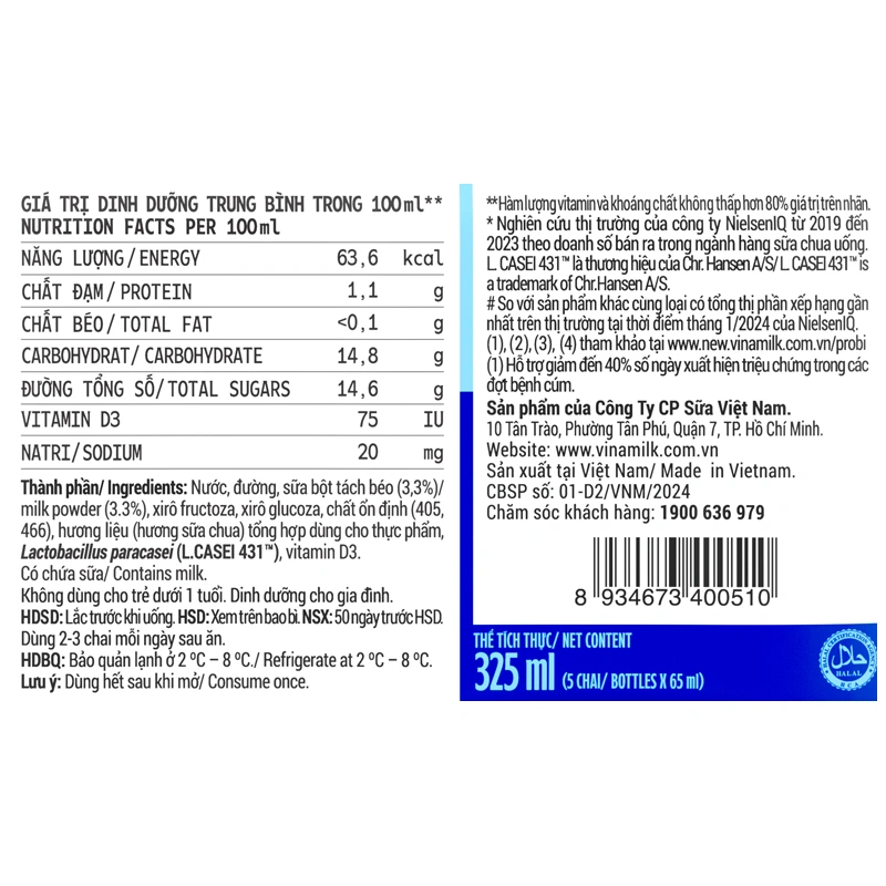 Lốc 5 chai sữa chua uống men sống Vinamilk Probi 65 ml (từ 1 tuổi) 6