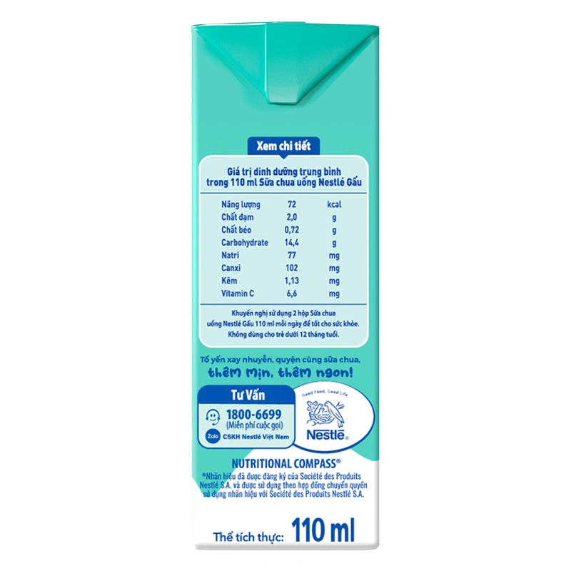 Lốc 4 hộp sữa chua uống tổ yến Nestlé Yogu 110 ml (từ 1 tuổi) 6