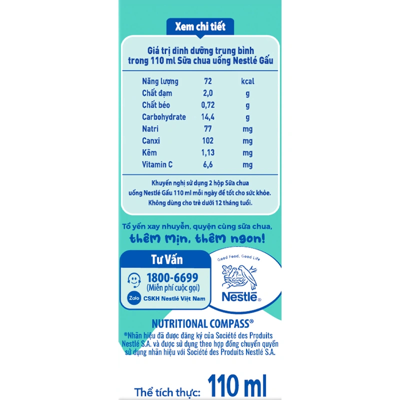 Lốc 4 hộp sữa chua uống tổ yến Nestlé Yogu 110 ml (từ 1 tuổi) 8